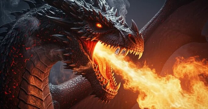 Fiery dragon portrait digital art illustration fantasy creature