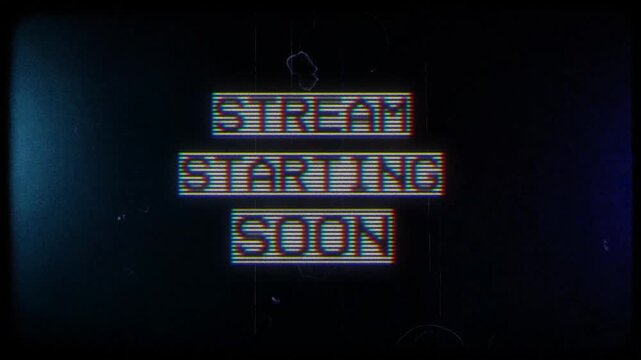 Stream starting soon screen in vintage VHS retro broadcast look with analog distortion for live streaming scenes.
