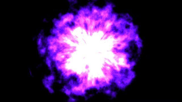 Abstract purple fire ball energy sphere with white core isolated on black background