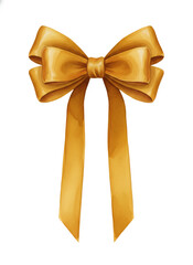 Fototapeta premium Golden bow with long ribbons. Decorative element for gift wrap, celebration design, greeting card, and announcement. Holiday ornament.