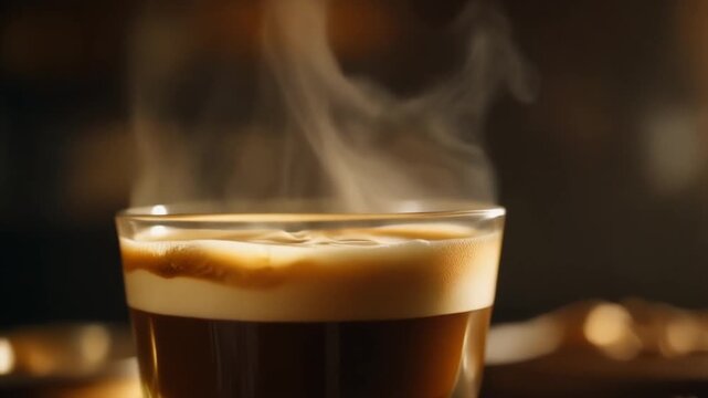 Steaming Hot Coffee in Glass Cup.