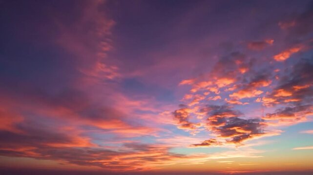 Vibrant sunset sky with dramatic clouds painted with hues of orange pink and purple creating a breathtaking natural backdrop for design