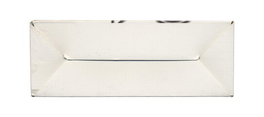 White rectangular carton box bottom view with folded flaps on transparent background
