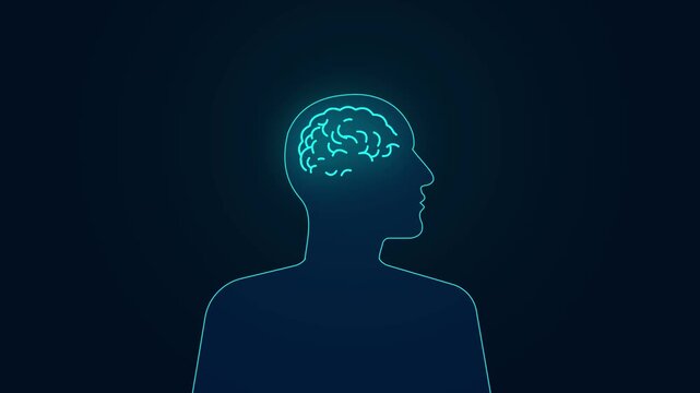human brain cyber intelligence neon animation