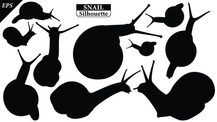 Set of snails silhouette isolated on white background with logo text space, featuring a clean black shape symbolizing nature, patience, simplicity. Ideal for logos, snails vector silhouette icon snail © Usman Tahir Isolated