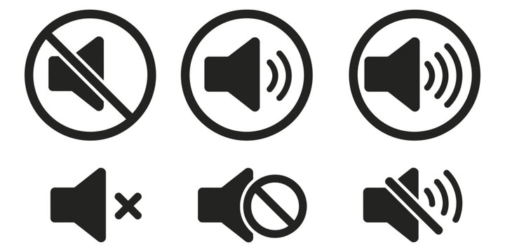 No Speaker Sound or Keep Silence Red and Green Circle Icons, Featuring Volume Mute and Unmute Buttons, Prohibit and Allow Symbols Vector Illustration.