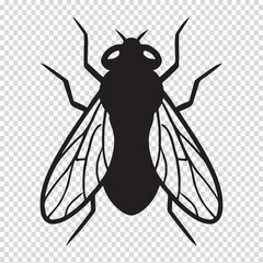 Black fly silhouette on transparent background