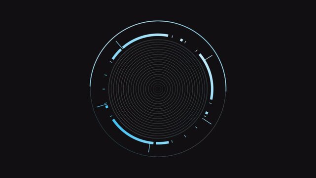 High-tech blue radar screen animation scanning a global grid for circle objects on transparent background 