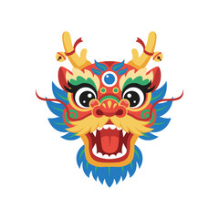 Chinese Dragon Dance Head Cartoon Illustration Isolated on White Background