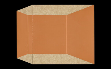Open brown cardboard carton sleeve inside view on black background