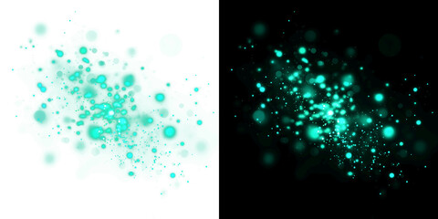 Abstract glowing blue bokeh particles and sparkling magic dust trail with teal luminous light effects isolated on transparent background PNG © Tomash