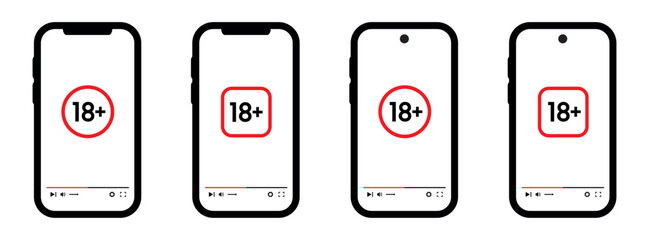 18+ video on phone screen icon, vector illustration