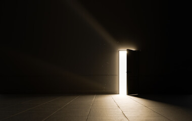 Light Streaming Through an Open Door in a Dark Room at Night