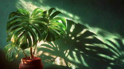 Plant composition in an indoor setting, light and shadow creating a cozy scene