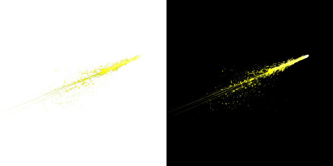 Bright yellow energy projectile beam shot with motion blur trails and glowing magic sparkles for game design on transparent background PNG © Tomash