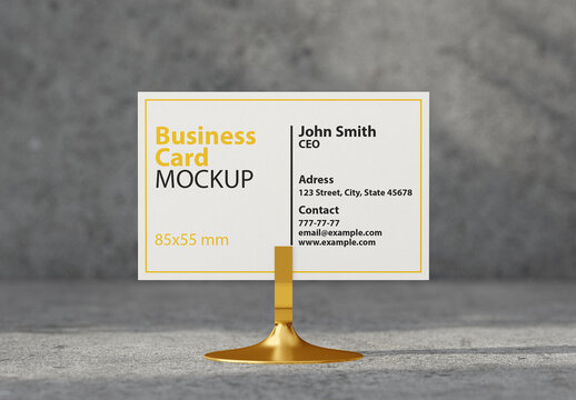 Business Card with Metal Holder Stand Mockup