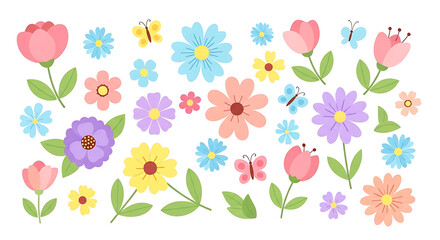 Spring flowers and butterflies illustration, vibrant colors and charming designs for nature lovers