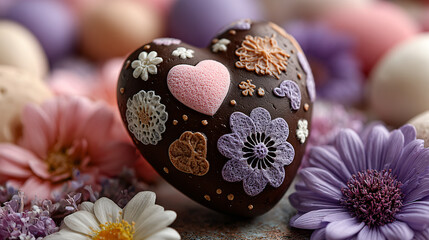 Artistic heart with floral design, standing out in a soft and romantic setting