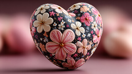  Cora&ccedil;&atilde;o decorado com flores em um delicado contraste de cores, um s&iacute;mbolo de amor