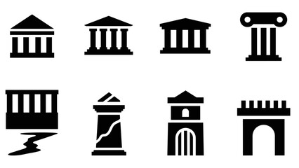 Obraz premium Minimalist silhouette icons of ancient greek and roman architecture