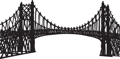 Fototapeta premium Silhouette of a suspension bridge on a white background