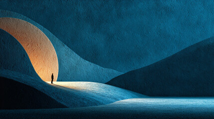 Artistic interpretation of a surreal landscape with curvilinear forms and deep colors