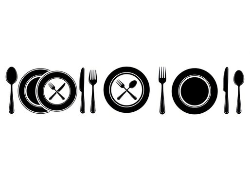 Black tableware icons on white background