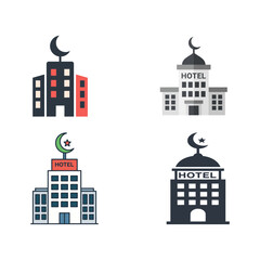Hotel Building Icons With Crescent Moon