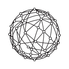 Global network icon, sphere of digital connections, futuristic communication and data web symbol, vector line art illustration.