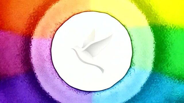 Rainbow Paint Splash with White Dove Icon.