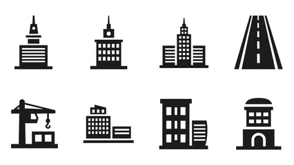 Fototapeta premium Set of urban building icons with silhouette design for modern city concepts