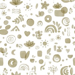 Watercolour seamless Pattern in Green tones. Organic watercolour pattern