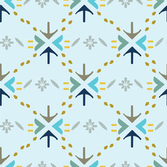 Modern tribal seamless pattern featuring abstract arrows and geometric shapes. High-quality vector background for textiles, wallpaper, and boho decor.