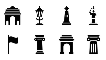 Icon set of historical monuments and landmarks in simple silhouette style