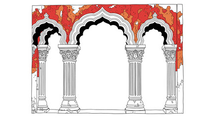 Obraz premium Colorful mosaic archways with ornate columns against detailed patterned background