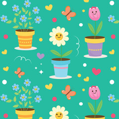 seamless pattern with cute flowers