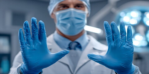 a doctor wearing surgical gloves
