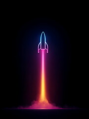 A neon rocket is launching into space.