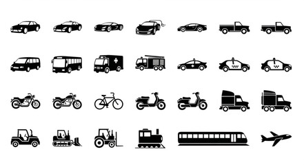 Collection of various vehicle silhouettes for transportation and industry. © Bbap