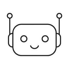Cute smiling robot head icon. AI chatbot, virtual assistant, and customer service bot concept. Minimalist vector line art illustration.