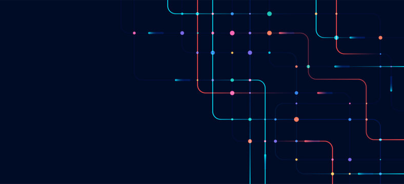Circuit connect lines and dots. Network technology and Connection concept. Decentralized network nodes connections