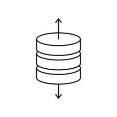 Database server icon. Data storage, transfer, upload and download symbol. Cloud computing, web hosting, and backup concept. Minimalist vector line art illustration.