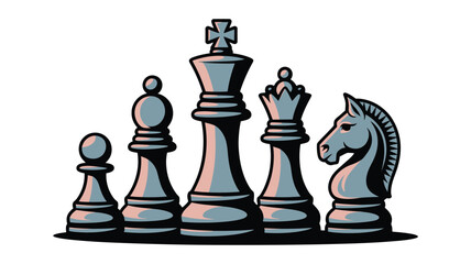 Stylized Chess Pieces, King, Queen, Rook, Knight Set Representing Strategy, Planning, Competition, Board Game Design, Vector Illustration for Gaming and Educational Concepts. © Ayat 04