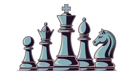 Stylized Chess Pieces, King, Queen, Rook, Knight Set Representing Strategy, Planning, Competition, Board Game Design, Vector Illustration for Gaming and Educational Concepts. © Ayat 04