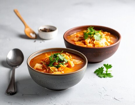 Shchi cabbage soup, traditional Russian style, minimal composition