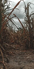Rice paddy field under dramatic clouds strong contrast lighting environmental storytelling wide angle shot realistic color grading, Realistic Photo