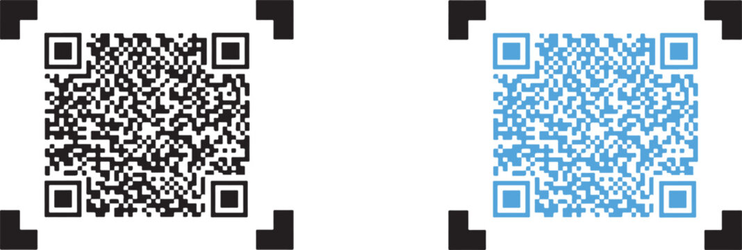 Two QR codes with black and blue pixels on white background