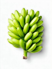 Banana bunch top view isolated on white background flat lay composition clean lighting modern commercial stock photo style, Realistic Photo