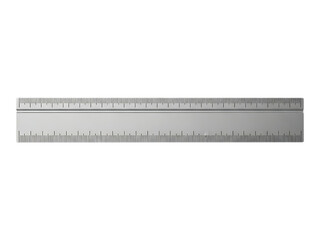 Metal ruler displaying measurement markings with precision detail on transparent background