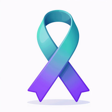 3d Illustration, A teal and purple ribbon awareness symbol is illustrated against a white background in an isolated setting